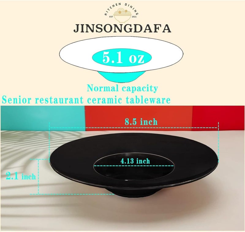 jinsongdafa Ceramics Rimmed Soup Bowls 51 oz Black 85 inch Exquisite small soup plate Set of 4 Pasta plates With Rim is the best choice for hotels kitchens fine restaurants and gourmets - Image 2