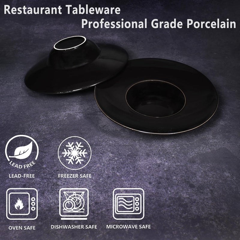 jinsongdafa Ceramics Rimmed Soup Bowls 51 oz Black 85 inch Exquisite small soup plate Set of 4 Pasta plates With Rim is the best choice for hotels kitchens fine restaurants and gourmets - Image 4