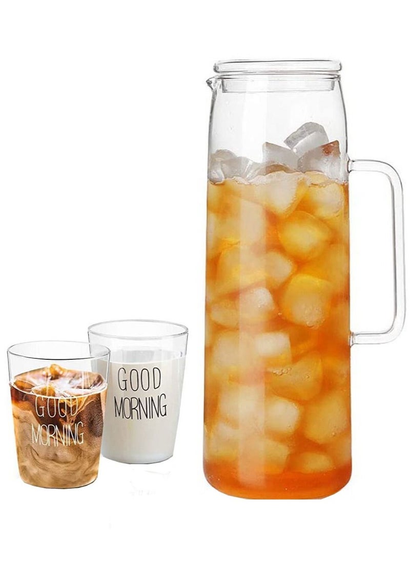 1Chase Borosilicate Water Jug With Glass Lid 1500 ML and 2 Pcs Good Morning Printed Glass  Set  - Image 1