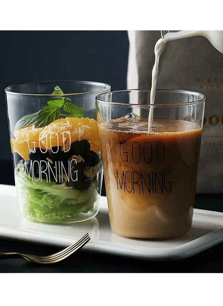 1Chase Borosilicate Water Jug With Glass Lid 1500 ML and 2 Pcs Good Morning Printed Glass  Set
