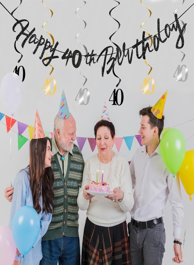 مجموعة زينة عيد الميلاد الأربعين للأولاد، تتضمن شرائط حلزونية، ولافتة معلقة على شكل دوامة مكتوب عليها "عيد ميلاد سعيد الأربعين" للبنات، وزينة حفلات عيد الميلاد الأربعين باللونين الأسود والذهبي. - Image 3