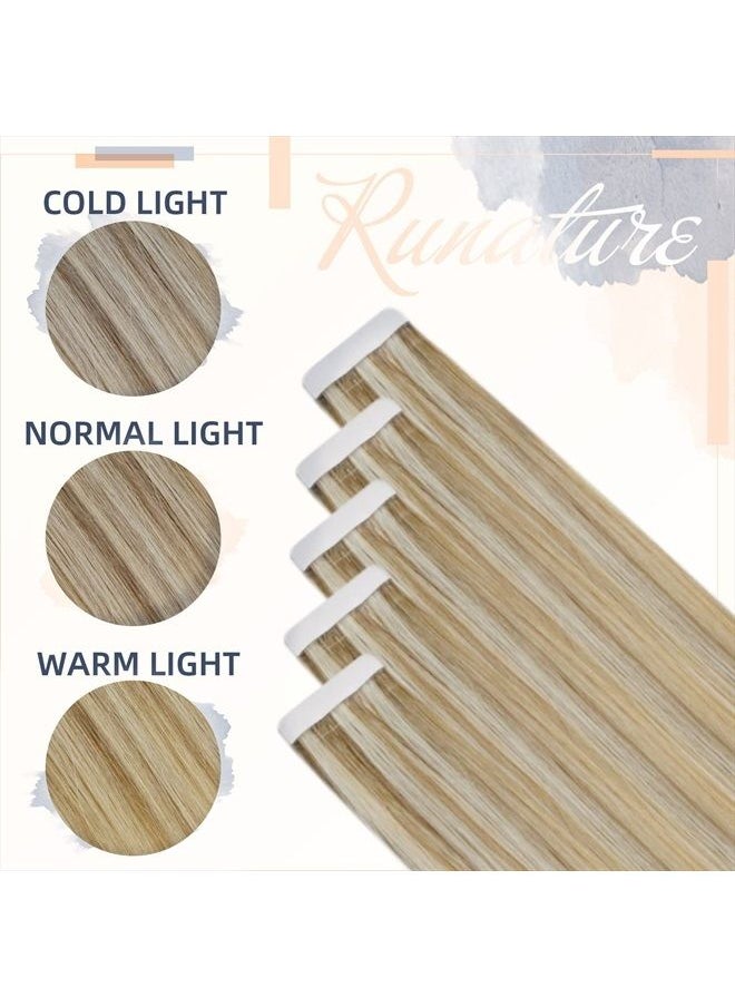 RUNATURE 22 Inch Hair Extensions Tape in Real Human Hair Extensions Color Ash Brown Highlight Platinum Blonde Hair Tape in Extensions Skin Weft Blonde Human Hair Tape Ins 50g 20pcs  - Image 5