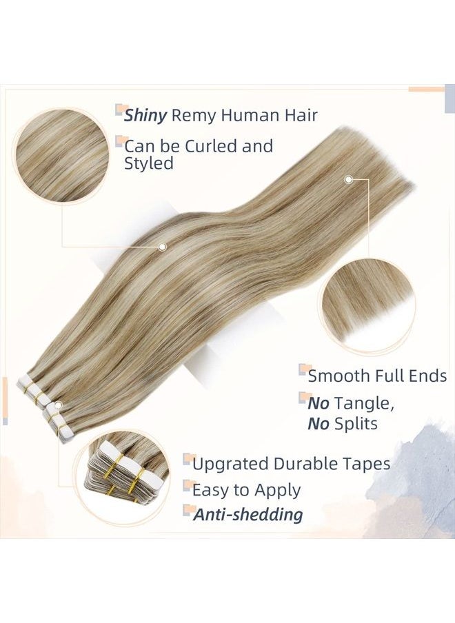 RUNATURE 22 Inch Hair Extensions Tape in Real Human Hair Extensions Color Ash Brown Highlight Platinum Blonde Hair Tape in Extensions Skin Weft Blonde Human Hair Tape Ins 50g 20pcs  - Image 3