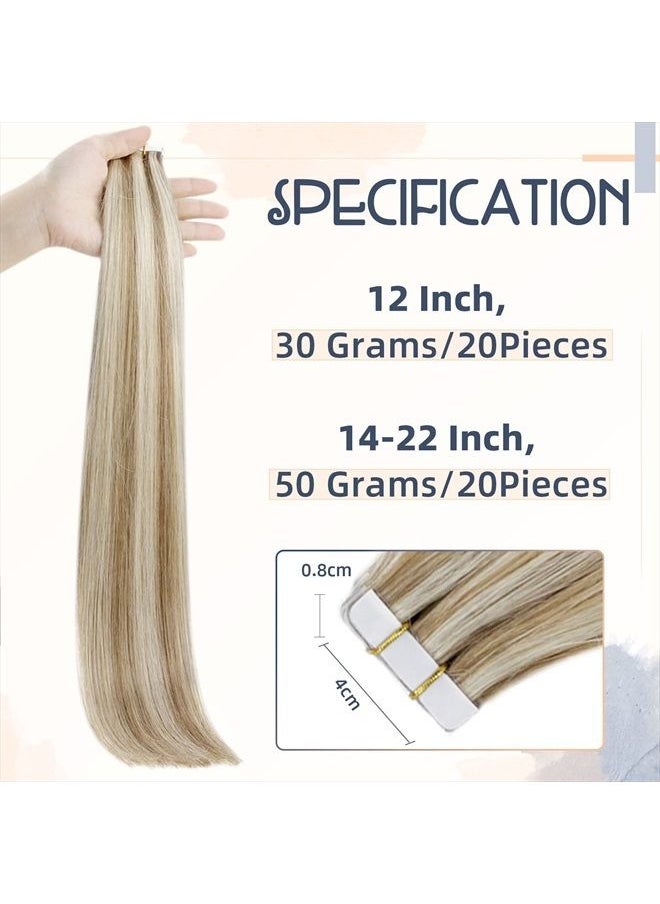 RUNATURE 22 Inch Hair Extensions Tape in Real Human Hair Extensions Color Ash Brown Highlight Platinum Blonde Hair Tape in Extensions Skin Weft Blonde Human Hair Tape Ins 50g 20pcs  - Image 4