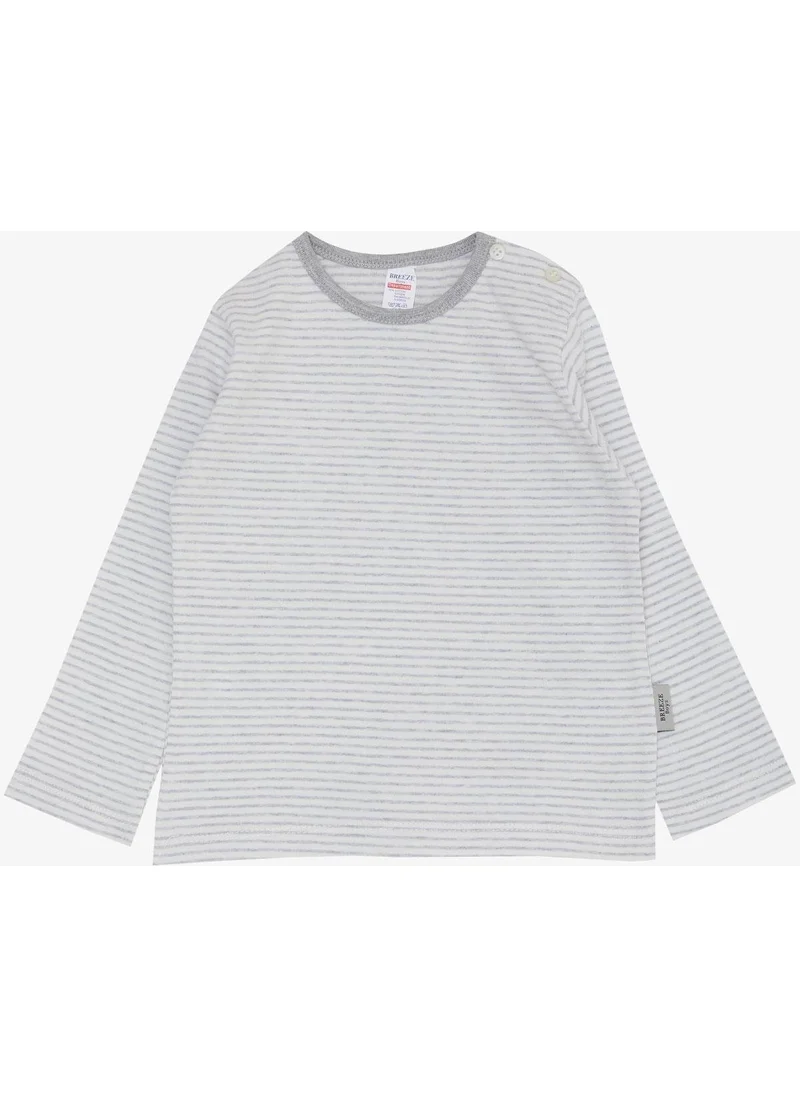 بريز Baby Boy Long Sleeve T-Shirt Patchwork Striped 9 Months-3 Years, Light Gray Melange