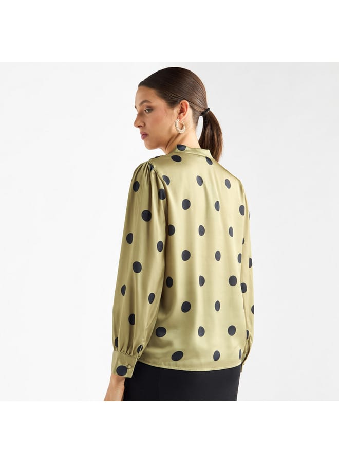 Splash FAV All-Over Polka Dot Print V-neck Top with Long Sleeves  - Image 3
