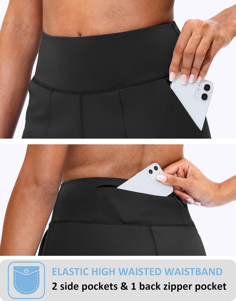 SANTINY Bermuda Shorts for Women with Zipper Pocket Womens High Waisted Long Shorts for Running Workout Athletic(Black_M) - Image 3