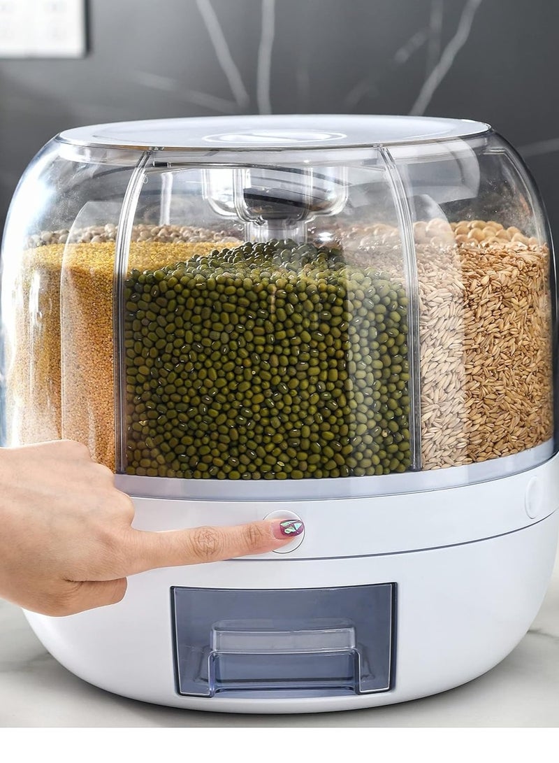 ELTRAZONE موزع طعام جاف دوار بزاوية 360° أبيض 6 شبكات 12 رطل موزع حبوب دائري 12"×10"×10" موزع حبوب لتخزين الأرز للمطبخ خالي من BPA - Image 1