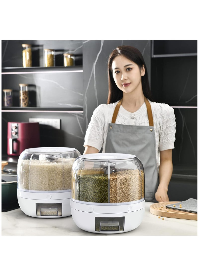 ELTRAZONE موزع طعام جاف دوار بزاوية 360° أبيض 6 شبكات 12 رطل موزع حبوب دائري 12"×10"×10" موزع حبوب لتخزين الأرز للمطبخ خالي من BPA - Image 3