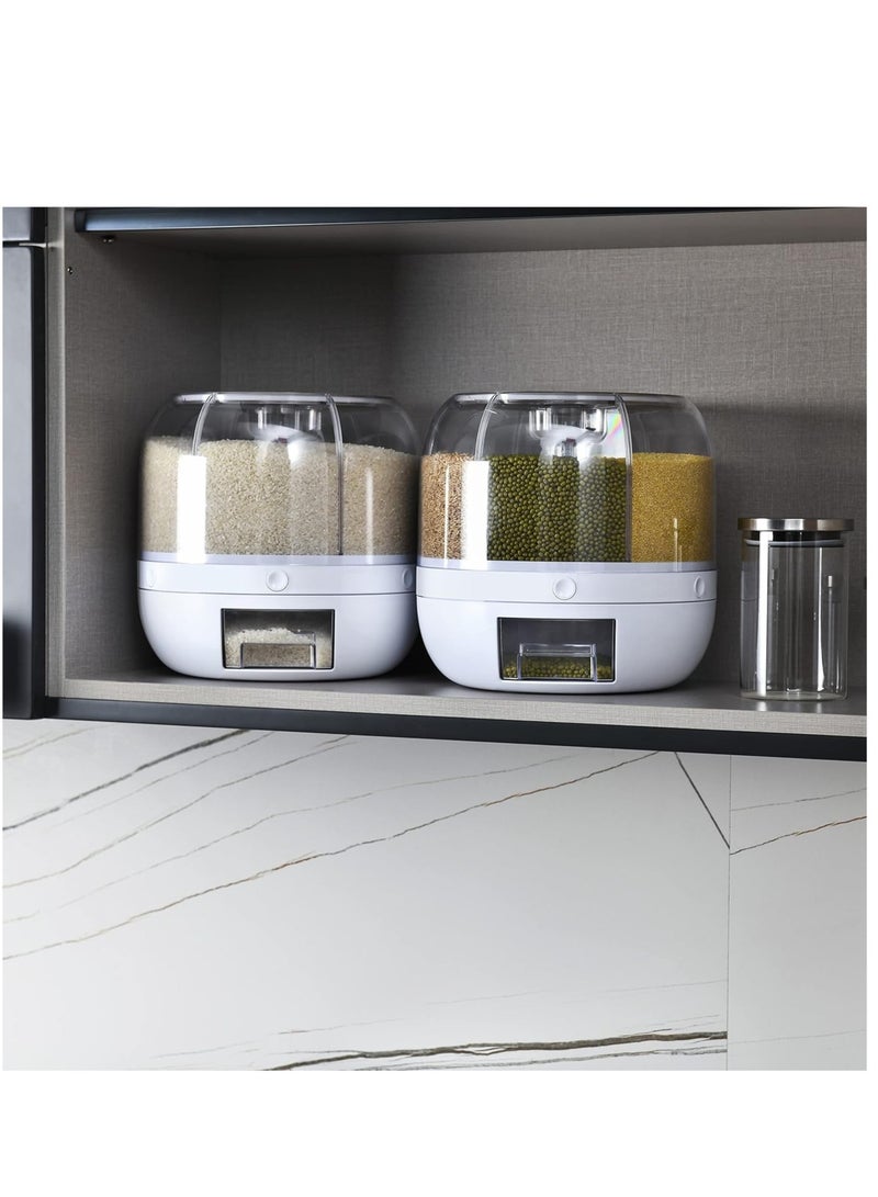 ELTRAZONE موزع طعام جاف دوار بزاوية 360° أبيض 6 شبكات 12 رطل موزع حبوب دائري 12"×10"×10" موزع حبوب لتخزين الأرز للمطبخ خالي من BPA - Image 4