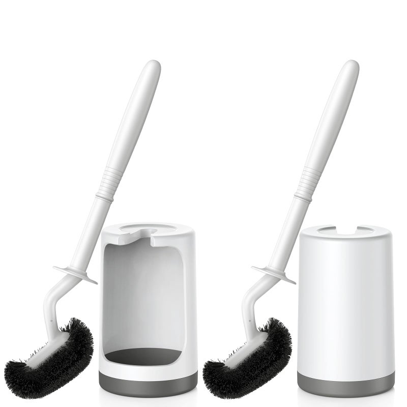 HAMITOR Toilet Bowl Brush Holder Set for Dead Corner C White 2 Pack - Image 1