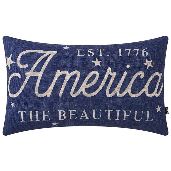4TH OF JULY PILLOW COVER 12X20 INCHES 1776 DECOR PATRIOTIC SIGN DECORATION RUSTIC HOME DECOR AMERICA THE BEAUTIFUL THROW OBLONG CUSHION CASE FOR SOFA COUCH BLUE PL861TR