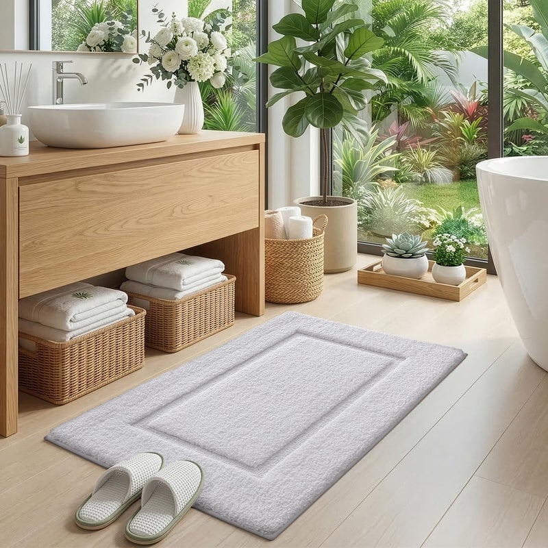 DEXI Bathroom Rugs 32x20, Washable Non Slip Bath Mat for Shower Floor, Absorbent Quick Dry Bathmat with Rubber Backing, Ultra Soft Plush Carpet for Tub, White - Image 5