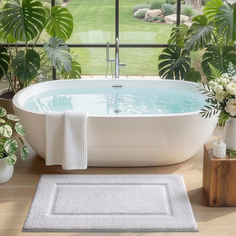 DEXI Bathroom Rugs 32x20, Washable Non Slip Bath Mat for Shower Floor, Absorbent Quick Dry Bathmat with Rubber Backing, Ultra Soft Plush Carpet for Tub, White - Image 3