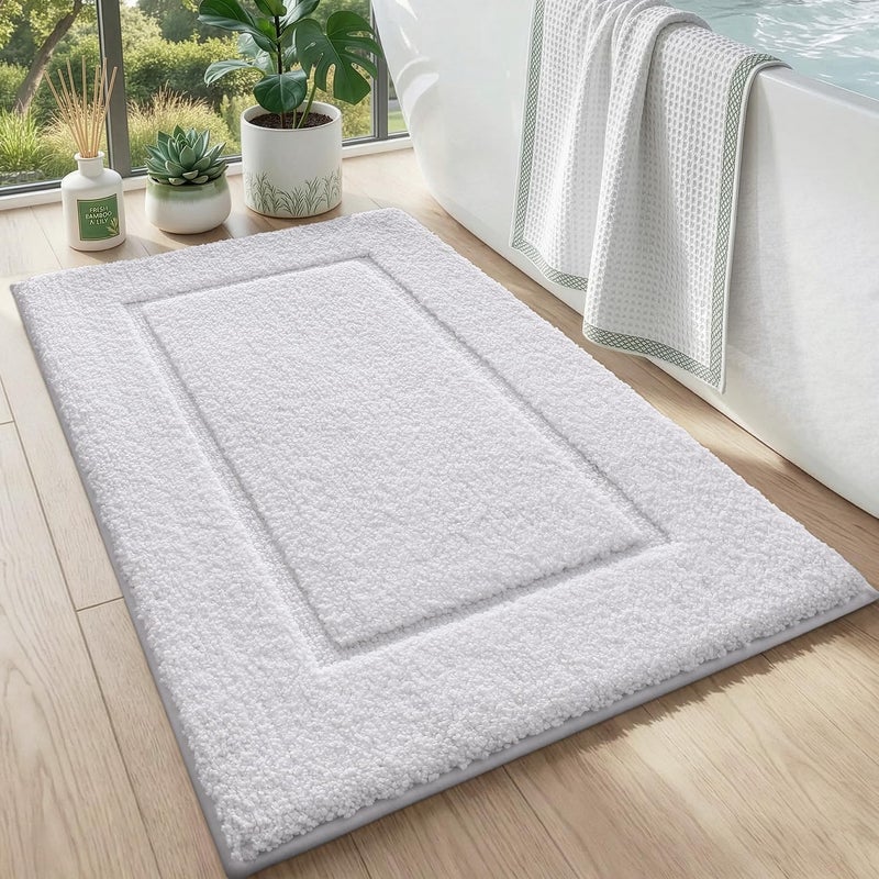 DEXI Bathroom Rugs 32x20, Washable Non Slip Bath Mat for Shower Floor, Absorbent Quick Dry Bathmat with Rubber Backing, Ultra Soft Plush Carpet for Tub, White - Image 1