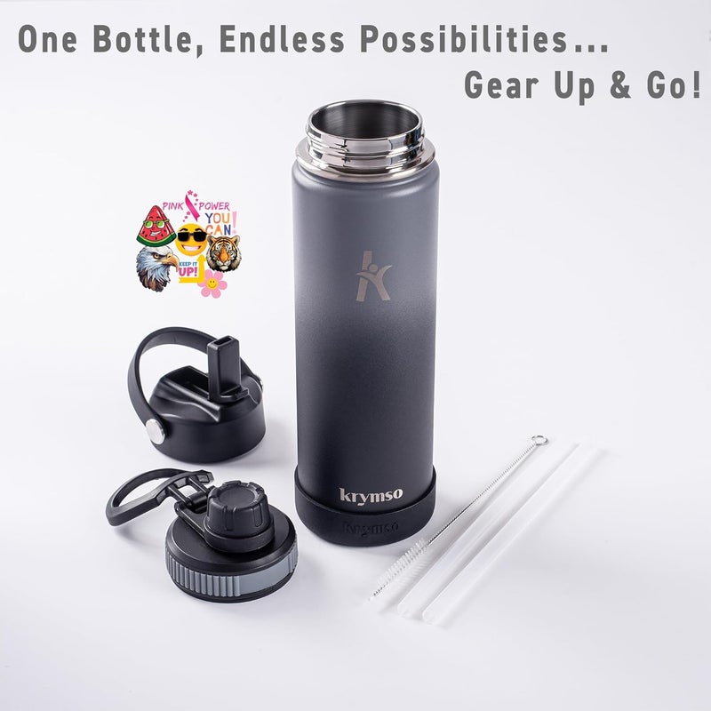 KRYMSO Stainless Steel Water Bottle 650ml – Insulated Sports Flask for Hot & Cold Drinks – Leakproof, Durable, BPA-Free – Ideal for Gym, Travel, Hiking (Black Grey) - Image 3