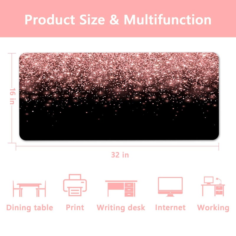 Britimes Pink Rose Gold Desk Mat Golden Black Deak Pad Non-Slip PU Leather Large Keyboard Mouse Pad Office Desktop Accessories for Office,Work,Home Decor(31.5"X15.7") - Image 2