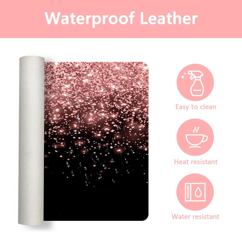 Britimes Pink Rose Gold Desk Mat Golden Black Deak Pad Non-Slip PU Leather Large Keyboard Mouse Pad Office Desktop Accessories for Office,Work,Home Decor(31.5"X15.7") - Image 4