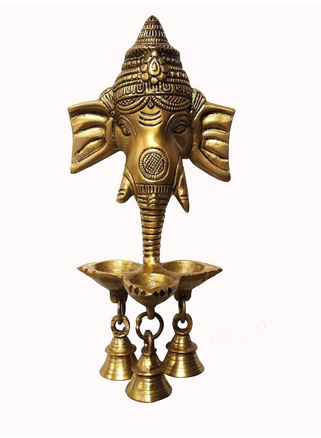 Aone India Ganesha Ganesh Brass Wall Hanging Diya with Three Bells | Home Decor - Image 1