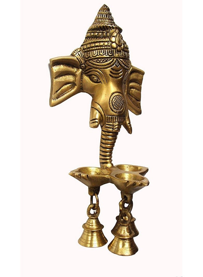 Aone India Ganesha Ganesh Brass Wall Hanging Diya with Three Bells | Home Decor - Image 2