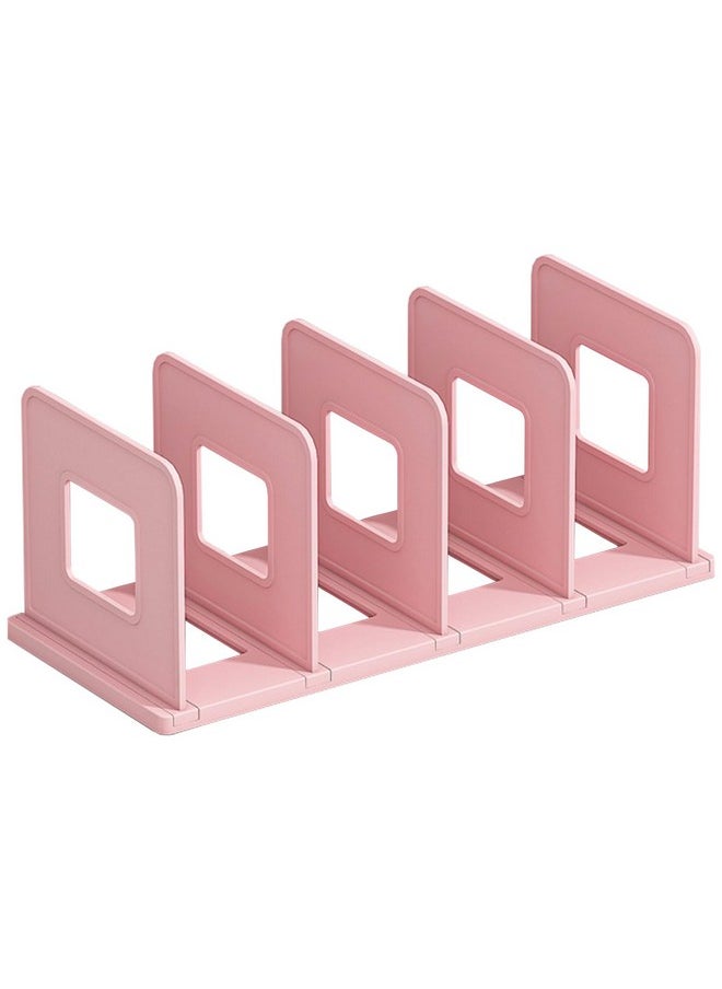 SAYEEC Desk File Organizer Desktop File Paper Mail Sorter 4 Section Standing Book Holder Adjustable Closet Purse Handbag Organizer Clutch Dividers Plastic Folder Binder Organizer Magazine Rack (Pink)  - Image 1