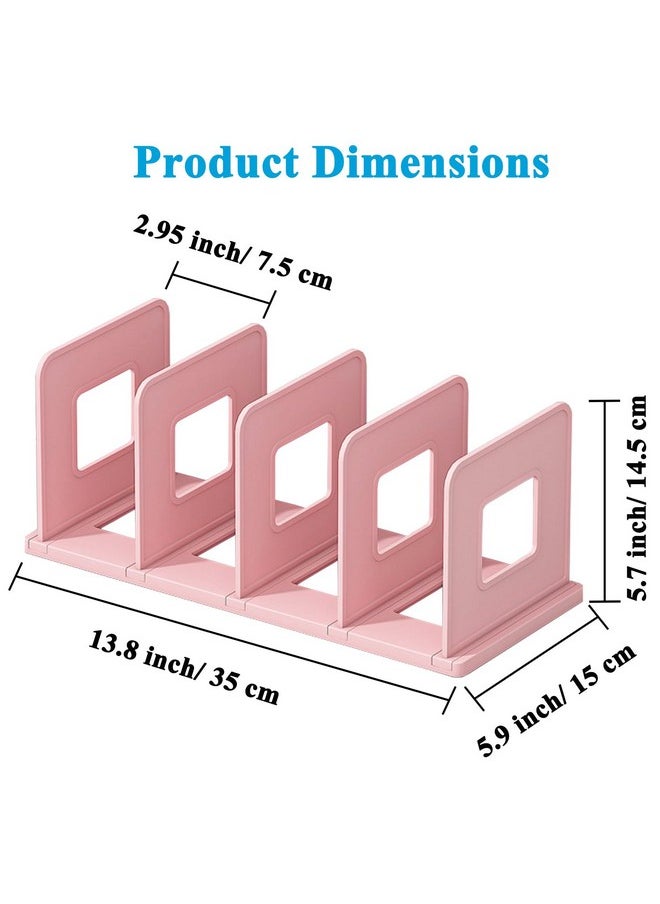 SAYEEC Desk File Organizer Desktop File Paper Mail Sorter 4 Section Standing Book Holder Adjustable Closet Purse Handbag Organizer Clutch Dividers Plastic Folder Binder Organizer Magazine Rack (Pink)  - Image 2