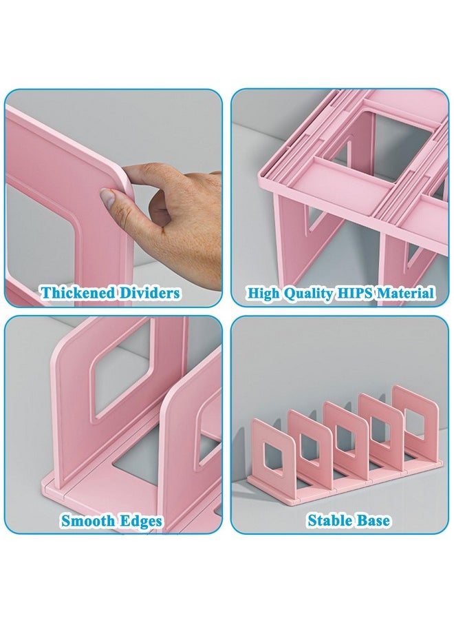 SAYEEC Desk File Organizer Desktop File Paper Mail Sorter 4 Section Standing Book Holder Adjustable Closet Purse Handbag Organizer Clutch Dividers Plastic Folder Binder Organizer Magazine Rack (Pink)  - Image 3