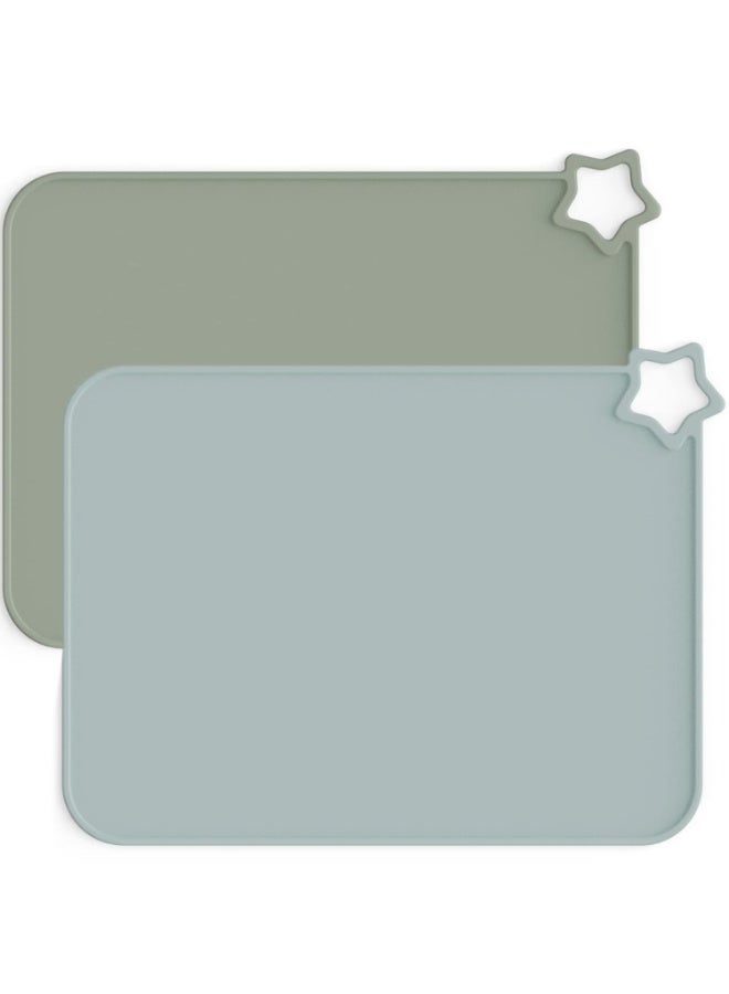 Moonkie Moonkie Silicone Placemats for Baby & Kid, Stain-Proof Non-Slip Toddler Food Mats Eating Table Mat with 2 Packs Ether/Sage - Image 1