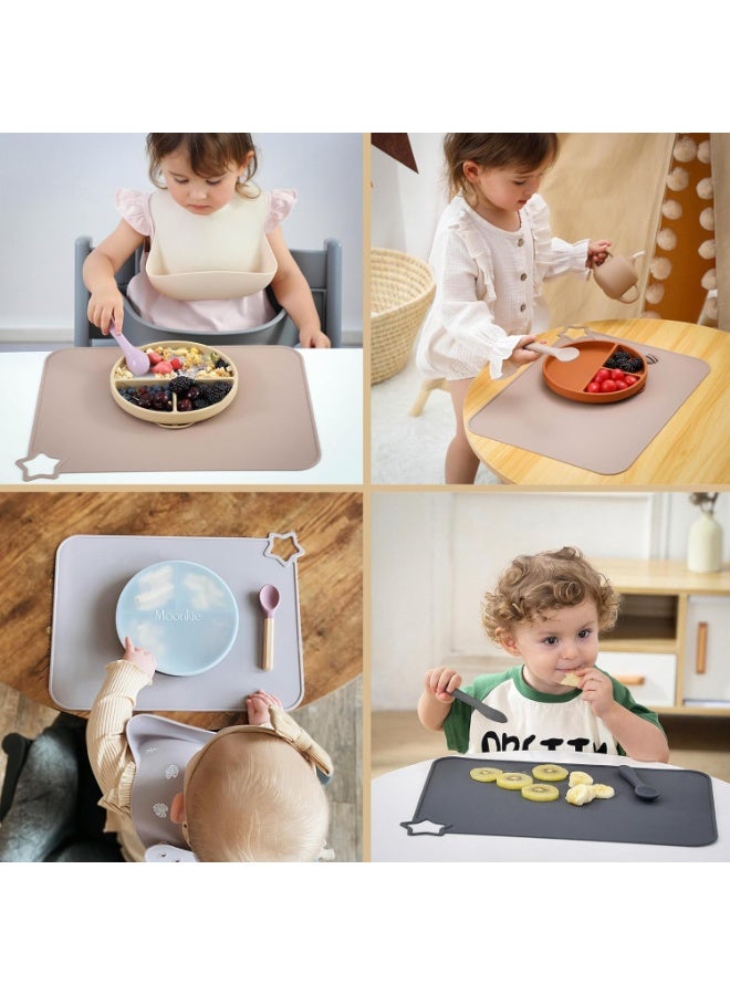 Moonkie Moonkie Silicone Placemats for Baby & Kid, Stain-Proof Non-Slip Toddler Food Mats Eating Table Mat with 2 Packs Ether/Sage - Image 3