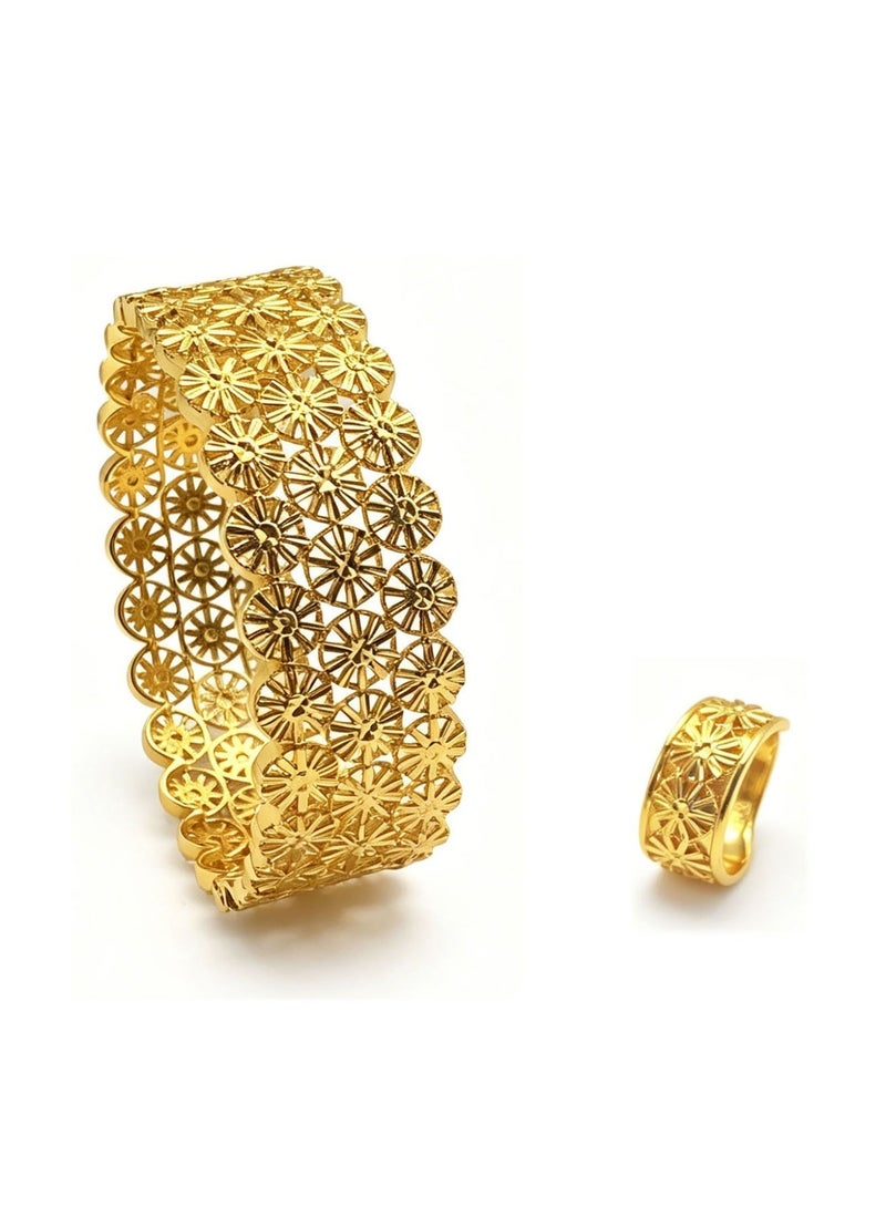 KAELVORSEN Gold Plated Bangle & Ring Set with Floral Filigree – Adjustable, Arabian Design, Wedding & Eid Gift for Women - Image 5