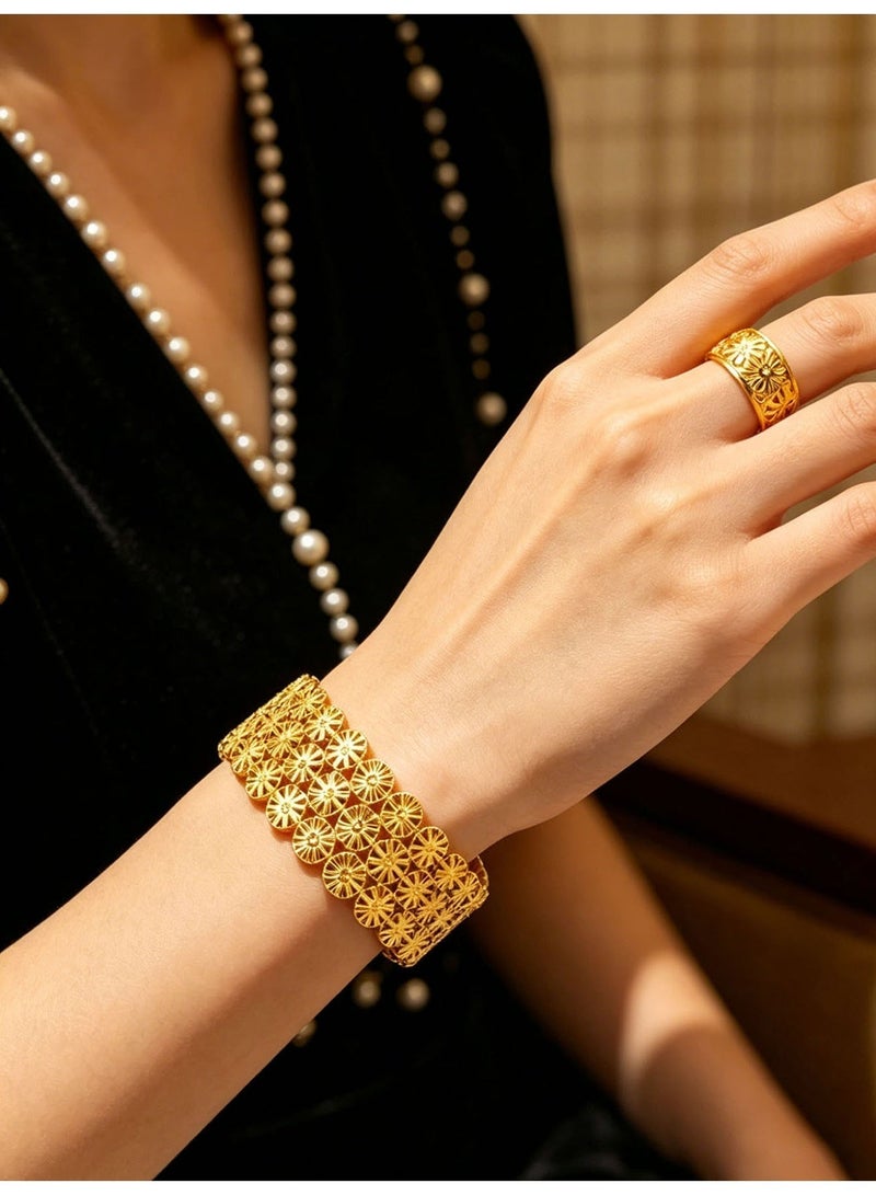 KAELVORSEN Gold Plated Bangle & Ring Set with Floral Filigree – Adjustable, Arabian Design, Wedding & Eid Gift for Women - Image 2