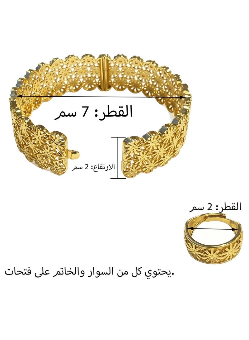 KAELVORSEN Gold Plated Bangle & Ring Set with Floral Filigree – Adjustable, Arabian Design, Wedding & Eid Gift for Women - Image 4