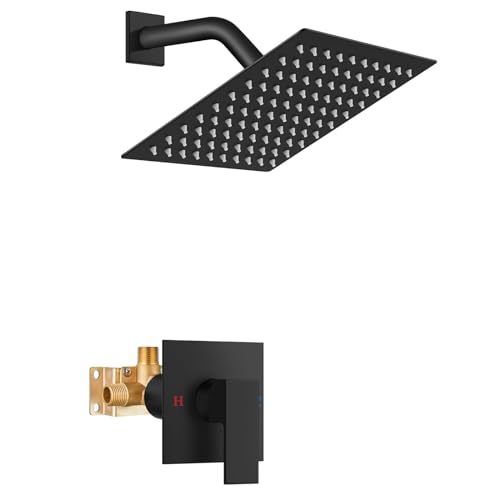 Airuida Shower Faucet Set Bathroom Rain Shower System SUS304 Stainless Steel Single Handle With Male Threads Rough-in Valve Shower Trim Kit 8 Inch Wall Mount Shower Head Matte Black - Image 1
