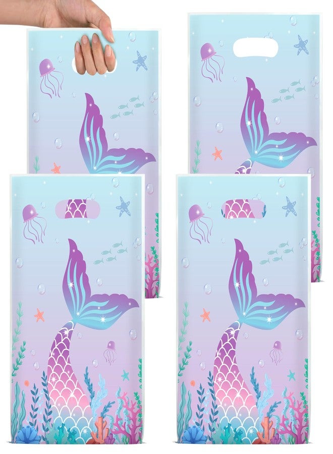 peony man 60pcs Mermaid Goodie Bags Under the Sea Plastic Gift Bag Party Favor Candy Bags Mermaid Tail Treat Bag with Handles for Girls Birthday Party Supplies - Image 1