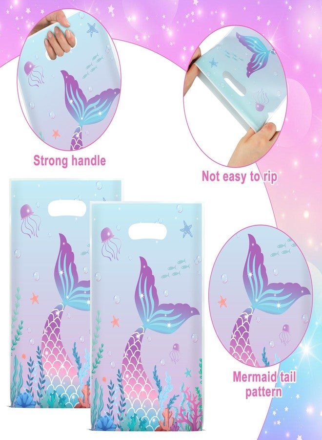 peony man 60pcs Mermaid Goodie Bags Under the Sea Plastic Gift Bag Party Favor Candy Bags Mermaid Tail Treat Bag with Handles for Girls Birthday Party Supplies - Image 3