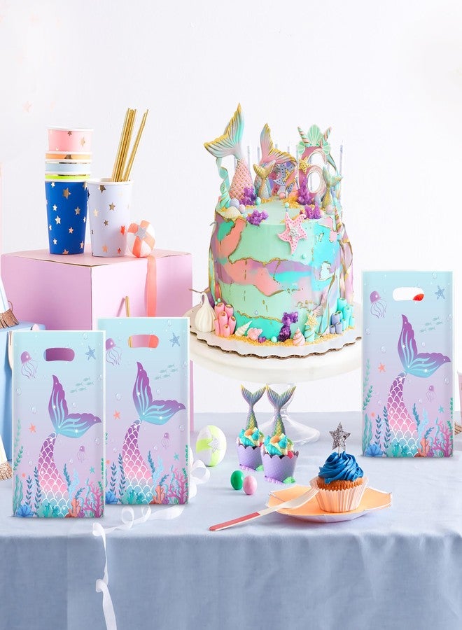 peony man 60pcs Mermaid Goodie Bags Under the Sea Plastic Gift Bag Party Favor Candy Bags Mermaid Tail Treat Bag with Handles for Girls Birthday Party Supplies - Image 5