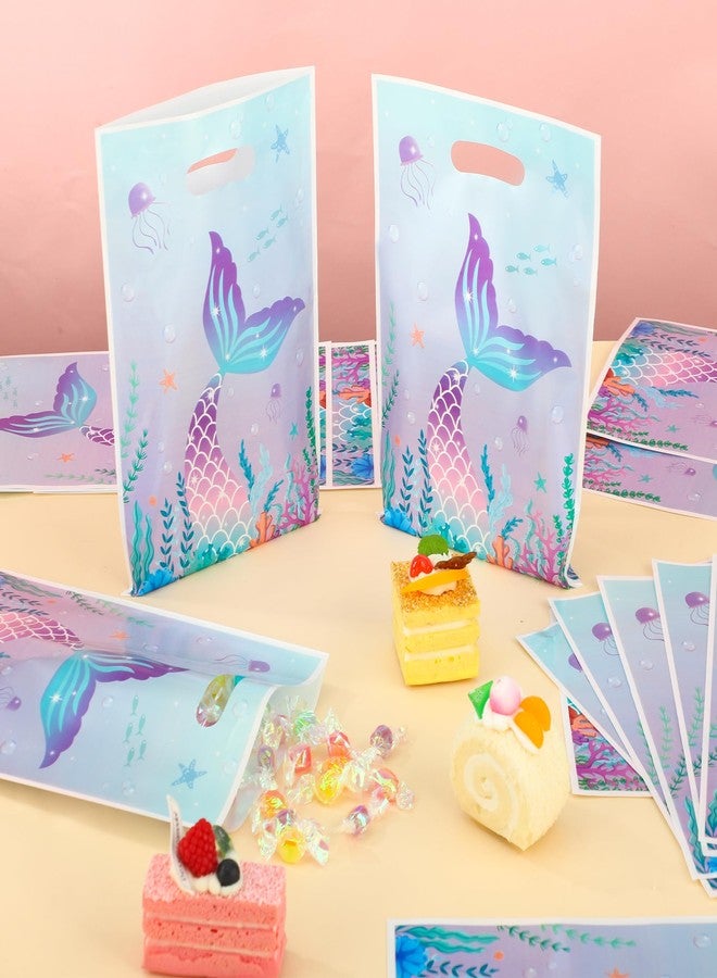 peony man 60pcs Mermaid Goodie Bags Under the Sea Plastic Gift Bag Party Favor Candy Bags Mermaid Tail Treat Bag with Handles for Girls Birthday Party Supplies - Image 4
