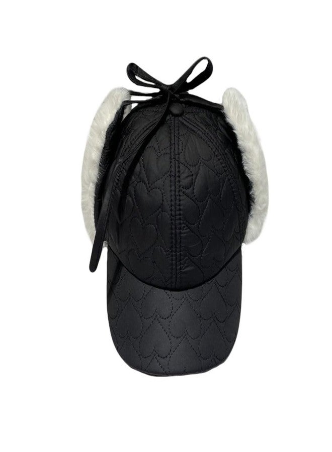 WITHMOONS Womens Fleece Earflaps Cap - Padded Quilting Warm Winter Baseball Cap YZT0226 (Black) - Image 1