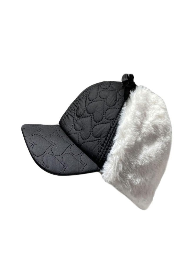 WITHMOONS Womens Fleece Earflaps Cap - Padded Quilting Warm Winter Baseball Cap YZT0226 (Black) - Image 2
