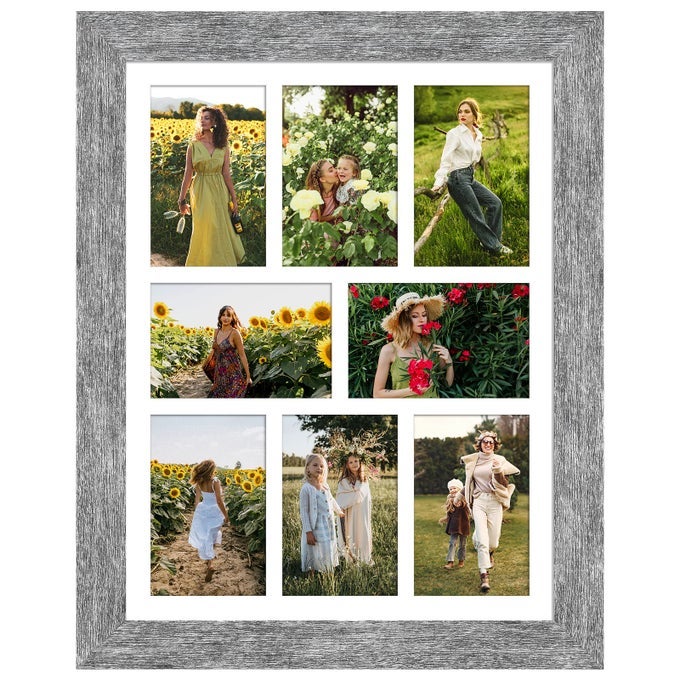 13X17 PICTURE FRAME DISPLAY 8 OPENING 4X6 PICTURE FRAME COLLAGEMULTI PHOTO FRAME WITH MATPLEXIGLASSWALL OR TABLETOP DECORGREY WOOD GRAIN