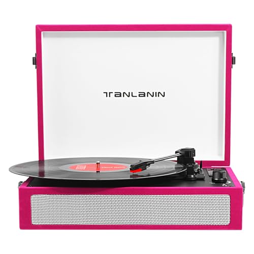 TANLANIN Vintage Bluetooth Record Player 3-Speed Turntable with Built-in Speakers, Portable Suitcase Design, USB Vinyl Recording, RCA AUX Headphone Out, Red - Image 1