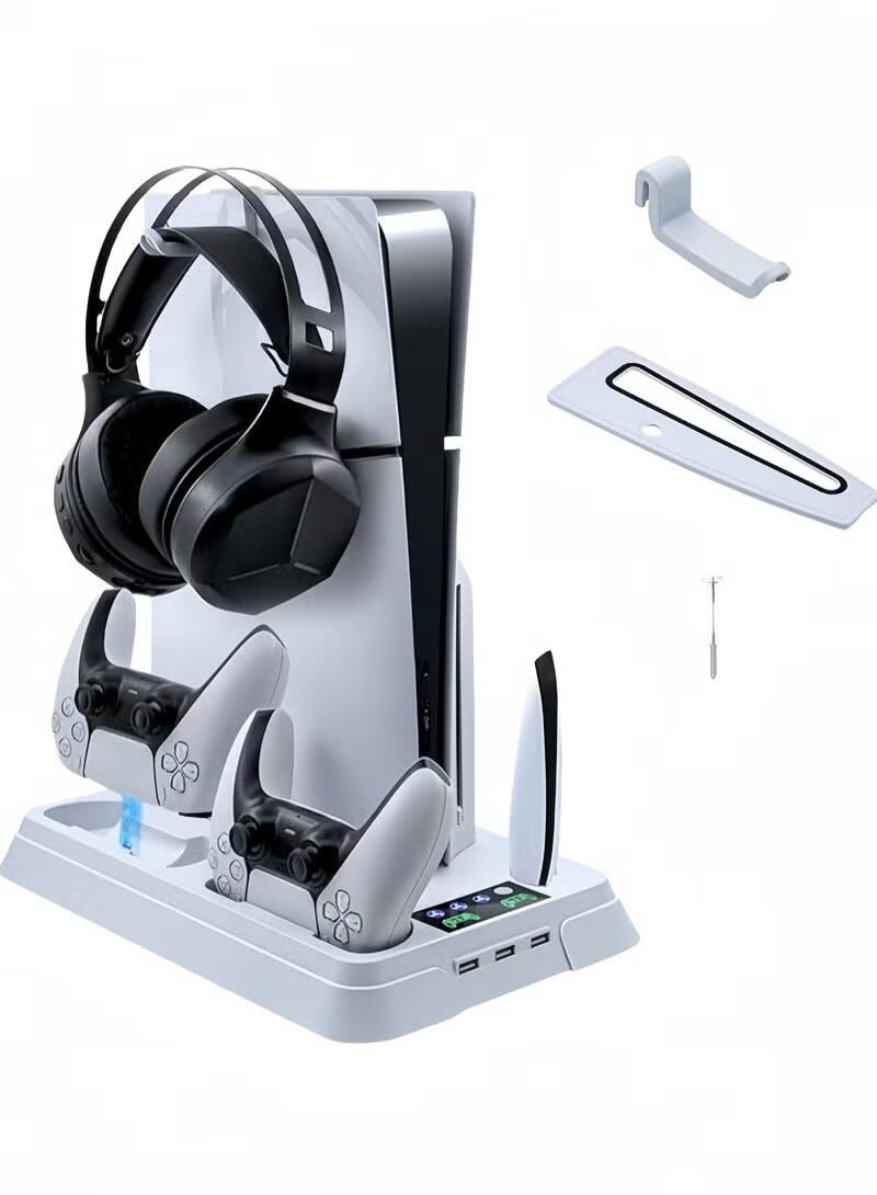 Super ZYouth PS5 / PS5 Pro/PS5 Slim Stand and Cooling Station with Controller Charging Station for Playsation 5 Slim&Standard Disc/Digital Console PS5 Accessories Incl Controller Charger Turbo Fan 3 USB Hub Headset Holder  - Image 1