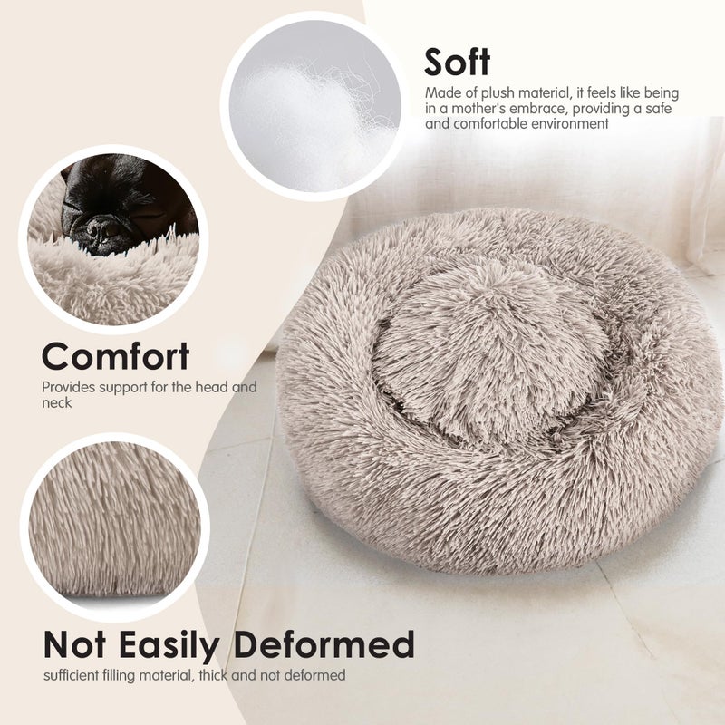 Hoewina Dog & Cat Bed, 20in Cat Beds for Indoor Cats, Calming Donut Bed for Puppy and Kitten, Washable Round Fluffy Pet Bed for Small Medium Dogs and Cats (Brown) - Image 4