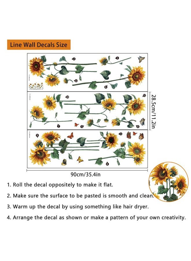 Aurbhosa Watercolor Sunflower Wall Sticker DIY Flower Butterfly Wall Decal Vintage Floral Plant Wall Art Mural Green Leaf Wall Stickers for Living Room Bedroom Decor - Image 5