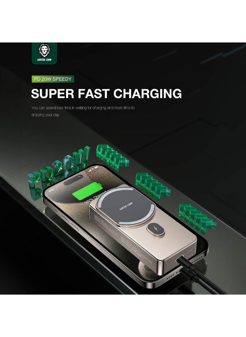 GREEN LION - 10000 mAh Milton Strong Magnetic Power Bank 10000mAh PD 20W / Super Fast Charging Powerbank / MagSafe Compatible / Type-C Input / Smart Chip - Desert Titanium - Image 1