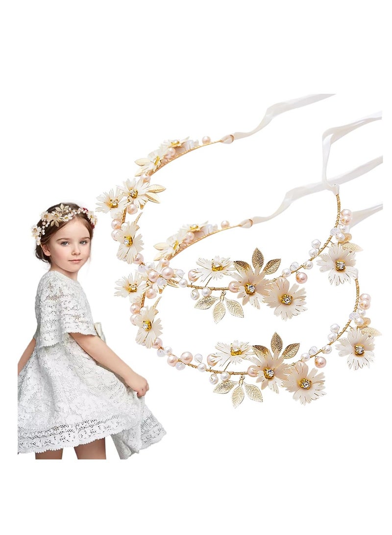 2 جهاز كمبيوتر شخصي ديزي اللؤلؤة زهرة الكرم الراينستونز الرأس، الزهور الرأس الزهورية الشعر تاج الرأس للنساء العروس البنات حفل الزفاف الهيبي - Image 1