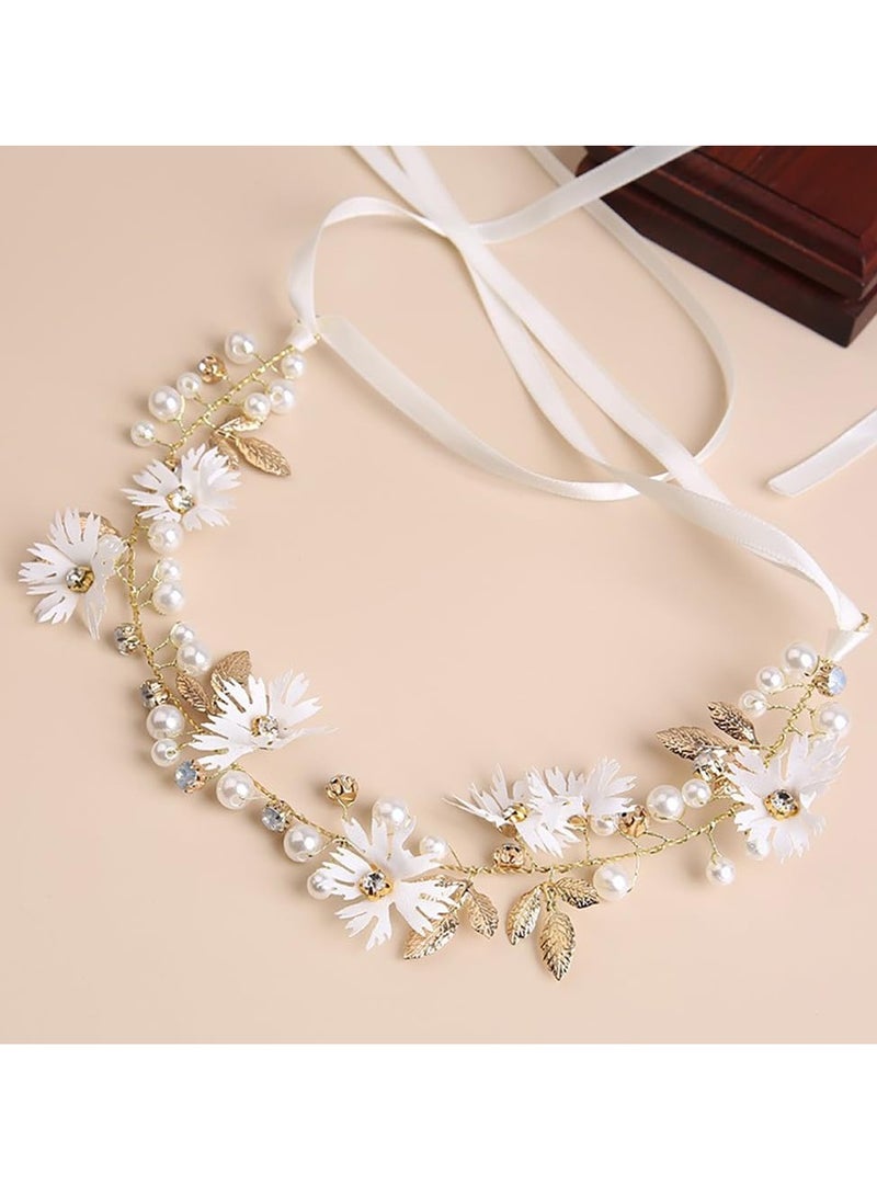 2 جهاز كمبيوتر شخصي ديزي اللؤلؤة زهرة الكرم الراينستونز الرأس، الزهور الرأس الزهورية الشعر تاج الرأس للنساء العروس البنات حفل الزفاف الهيبي - Image 3