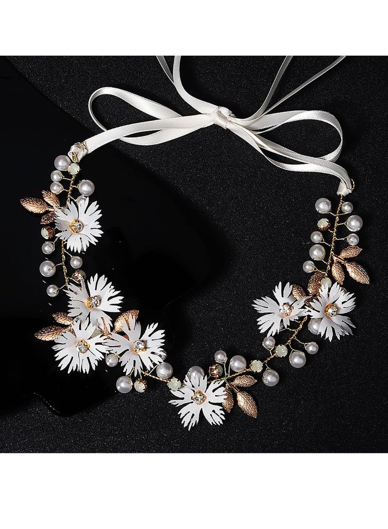 2 جهاز كمبيوتر شخصي ديزي اللؤلؤة زهرة الكرم الراينستونز الرأس، الزهور الرأس الزهورية الشعر تاج الرأس للنساء العروس البنات حفل الزفاف الهيبي - Image 4