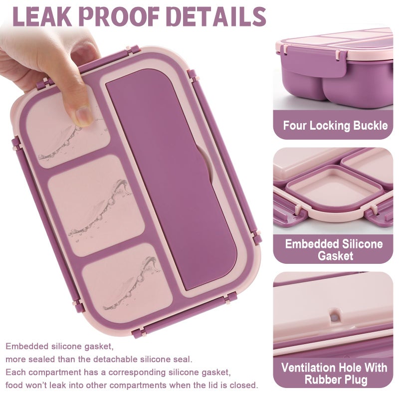 shell and turtle Bento Box Adult Lunch Box, Lunch Containers for Kids Girls Boys with 4 Compartments, Lunchable Food Container with Utensils, Sauce Jar, Muffin Liners, 40 Oz/5 Cup, Dark Purple - Image 4