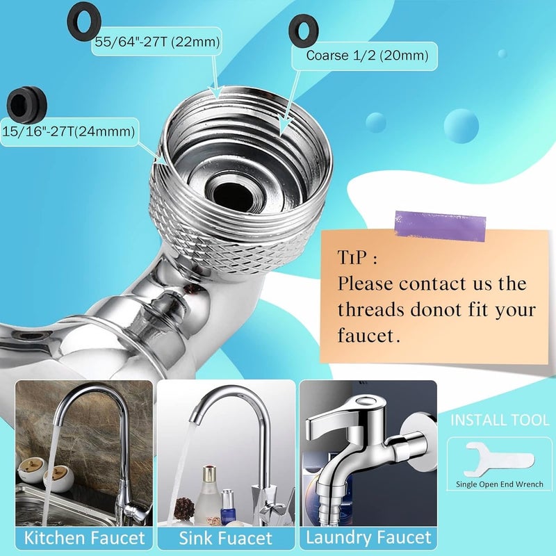 Gyanadh 1080 Steel Faucet Multifunctional Rotating Universal Splash Filter Faucet Swivel 2 Modes Splash Extension Sprayer Outlet Valve Faucet Extender for Taps - Image 5